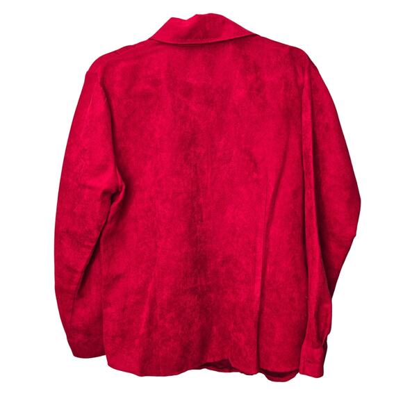 Notations Button Up Top Shirt Womens Large Petite Red Microfiber Suede Christmas - Picture 3 of 9